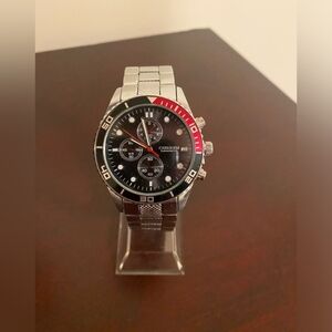 Curren Men's Silver and Black Chronograph Watch